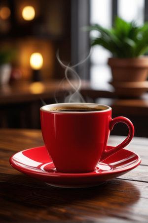 Red mug for hot coffeeの素材