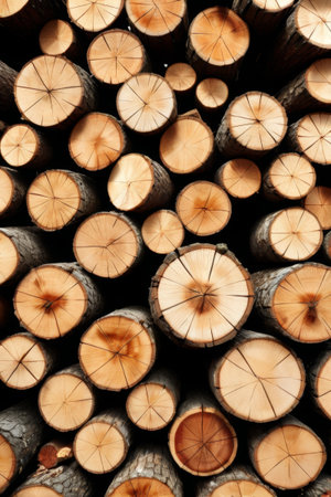Stacked neatly cross-sections of woodの素材