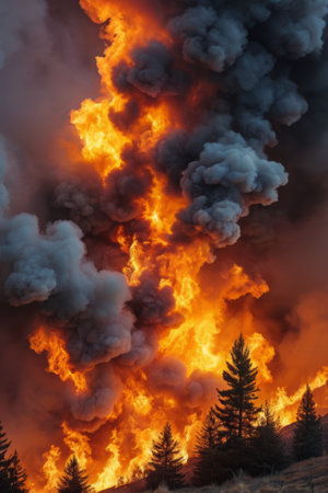 The scene of a raging fire in the mountainsの素材