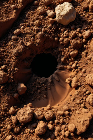 Close-up of holes in reddish-brown sandの素材