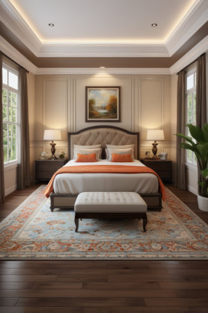 Modern style bedroom interior decoration sceneの素材