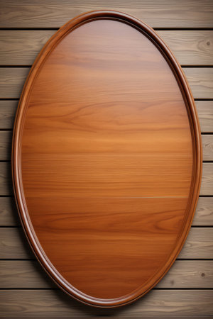Oval wooden tray on wood grain backgroundの素材