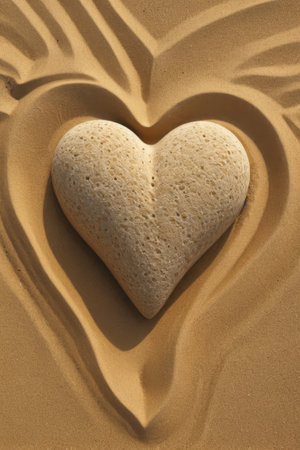 Heart-shaped stones on the beachの素材