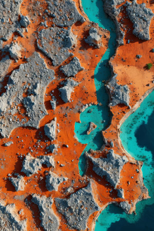 Aerial panoramic view of orange and blue landformsの素材