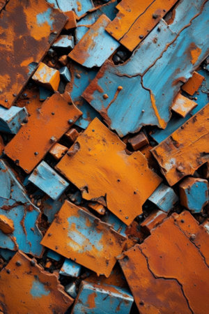 Blue and orange alternating worn metal textureの素材