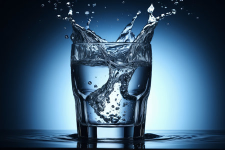 Close-up of water splashing in a glassの素材