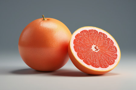Still life of a whole and cut grapefruitの素材