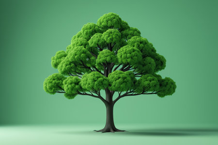 Single tree on green backgroundの素材