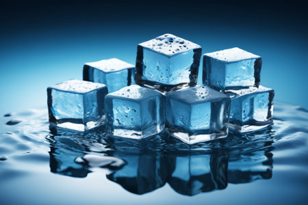 Ice cube stacking on blue backgroundの素材