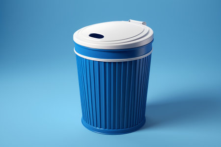 Close-up of a still life in a blue and white trash canの素材