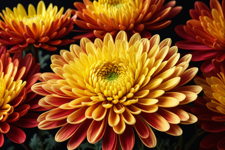 Macro close-up of red and yellow chrysanthemumの素材