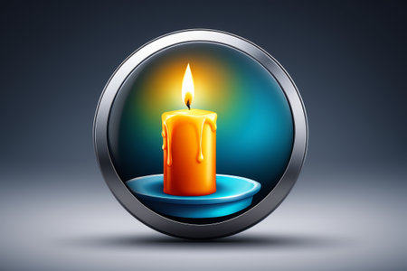 Burning candle in circular iconの素材