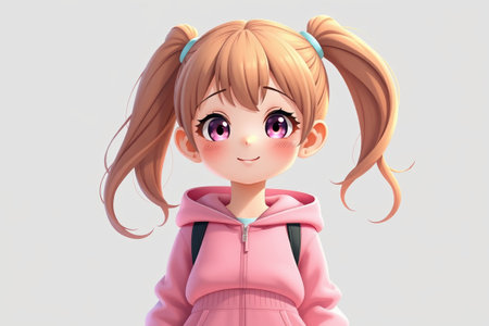 Twintail girl wearing pink hoodieの素材