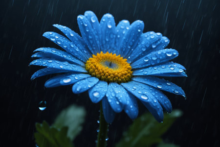 Blue flowers with water droplets in the rainの素材