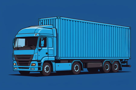 Side view of a blue freight truckの素材