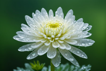 Close-up of white chrysanthemum with water beadsの素材
