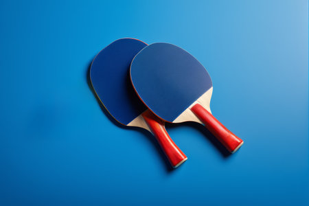 Ping pong paddle on blue backgroundの素材