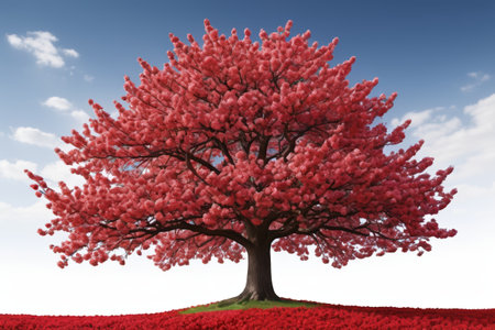 Red cherry trees in bloomの素材