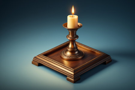 Candles lit on metal candlesticksの素材