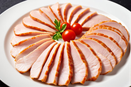Slice pork on a white plateの素材