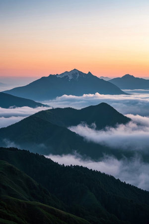 Mountain sea of clouds sunrise landscapeの素材