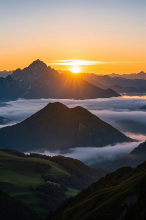 Mountain sunrise sea of clouds landscapeの素材