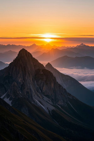 Magnificent sunrise scenery in the mountainsの素材