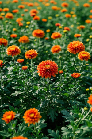 Orange chrysanthemum blooming floral landscapeの素材