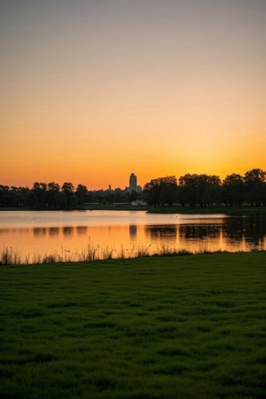 Sunset by the lake natural sceneryの素材