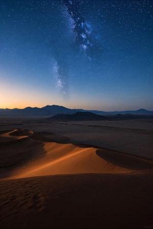 Panoramic night view of the desert starry skyの素材