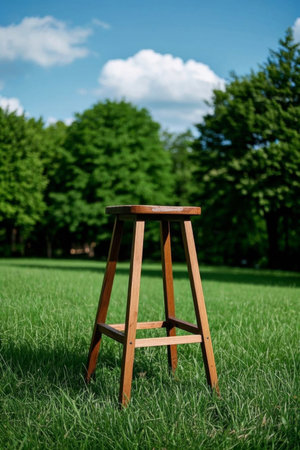 Wooden high stool on the grassの素材