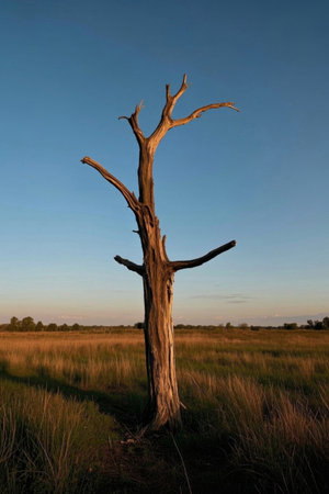 Wither in the wilderness and stand under the blue skyの素材