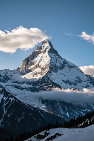 Snowy mountain landscape of the Matterhorn, Switzerlandの素材