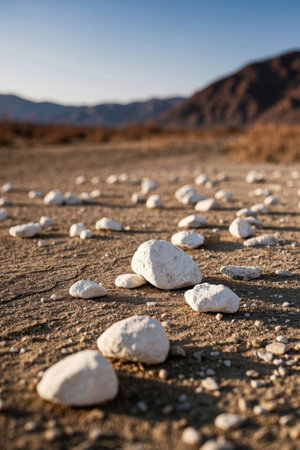 White rocks scattered on the groundの素材