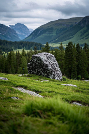 Mountain meadow boulder natural sceneryの素材