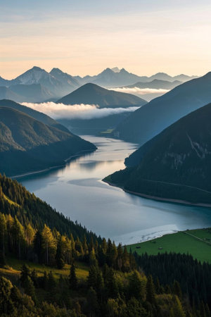 Mountain lakes and forest natural sceneryの素材