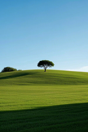 Lonely trees on the grassland and blue sky landscapeの素材