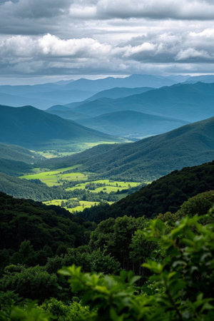 Green valley landscape among the mountainsの素材