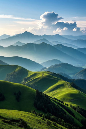 Panoramic view of the natural scenery of Qingshan Yunhaiの素材
