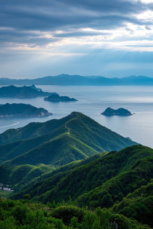 Natural landscape with mountains and seasの素材