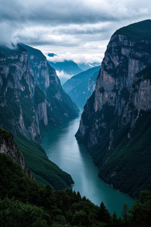 Panoramic view of the natural scenery of the canyon riverの素材
