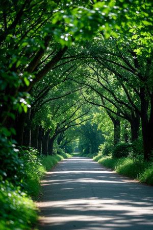Forest-lined green paths and natural sceneryの素材