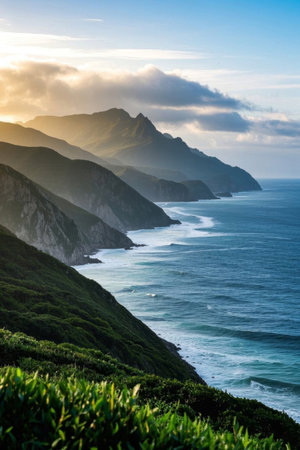 Natural scenery with mountains and seasの素材