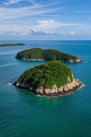 Aerial view of the islands at seaの素材