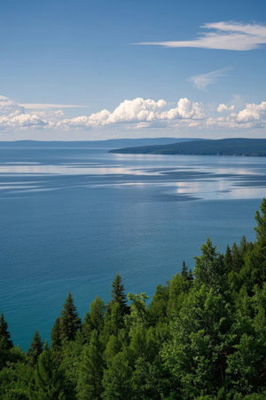 Lakeside forests and vast water landscapesの素材