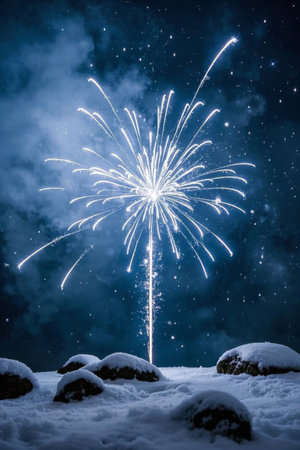 Fireworks in the snowy night skyの素材