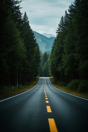 Straight roads in the forestの素材