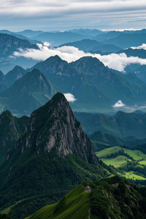 Continuous mountains and misty natural sceneryの素材