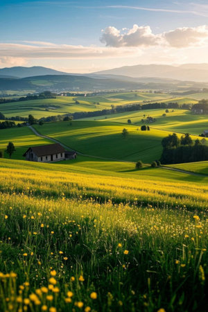 Country cottage in idyllic sceneryの素材