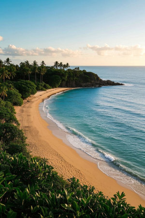 Panoramic view of tropical beach and ocean sceneryの素材